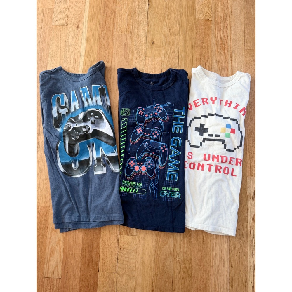 Gap Kids Boys Gaming Graphic Long Sleeve T-Shirt Bundle (Lot of 3) Size L